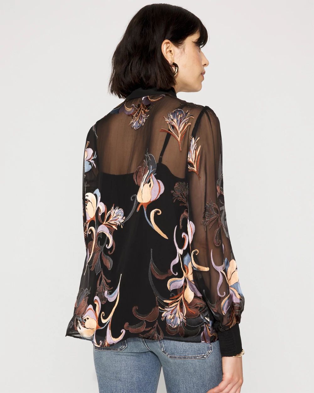 Floral Silk Burnout Tie-Neck Blouse | White House Black Market